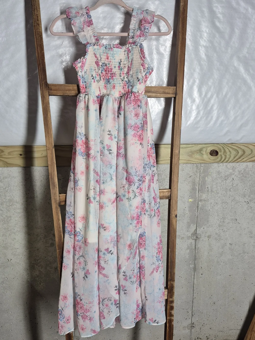 Girls' Floral Ruffled Maxi Dress - Pink & Blue